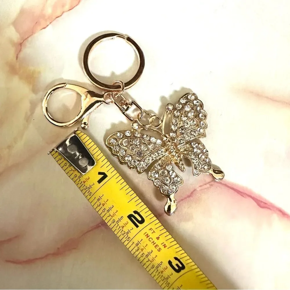 Gold tone butterfly rhinestone hang tag/keychain